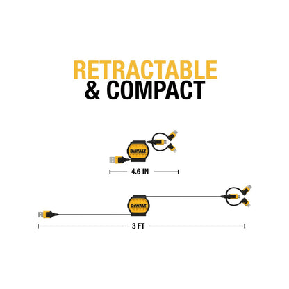 Dewalt Retractable Charging Cable - 1m - 3 in 1
