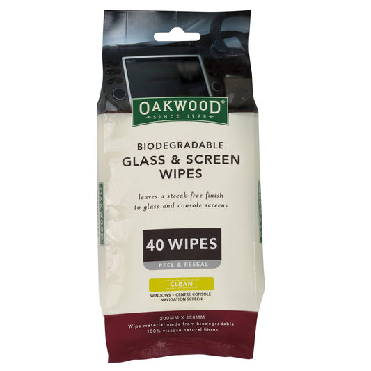 Oakwood Biodegradable Glass and Screen Wipe - 200 x 150mm - 40 Pack