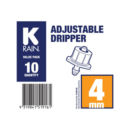 K Rain Adjustable Dripper - 4mm - 4L/hr - 10 Pack - Green - KADJD