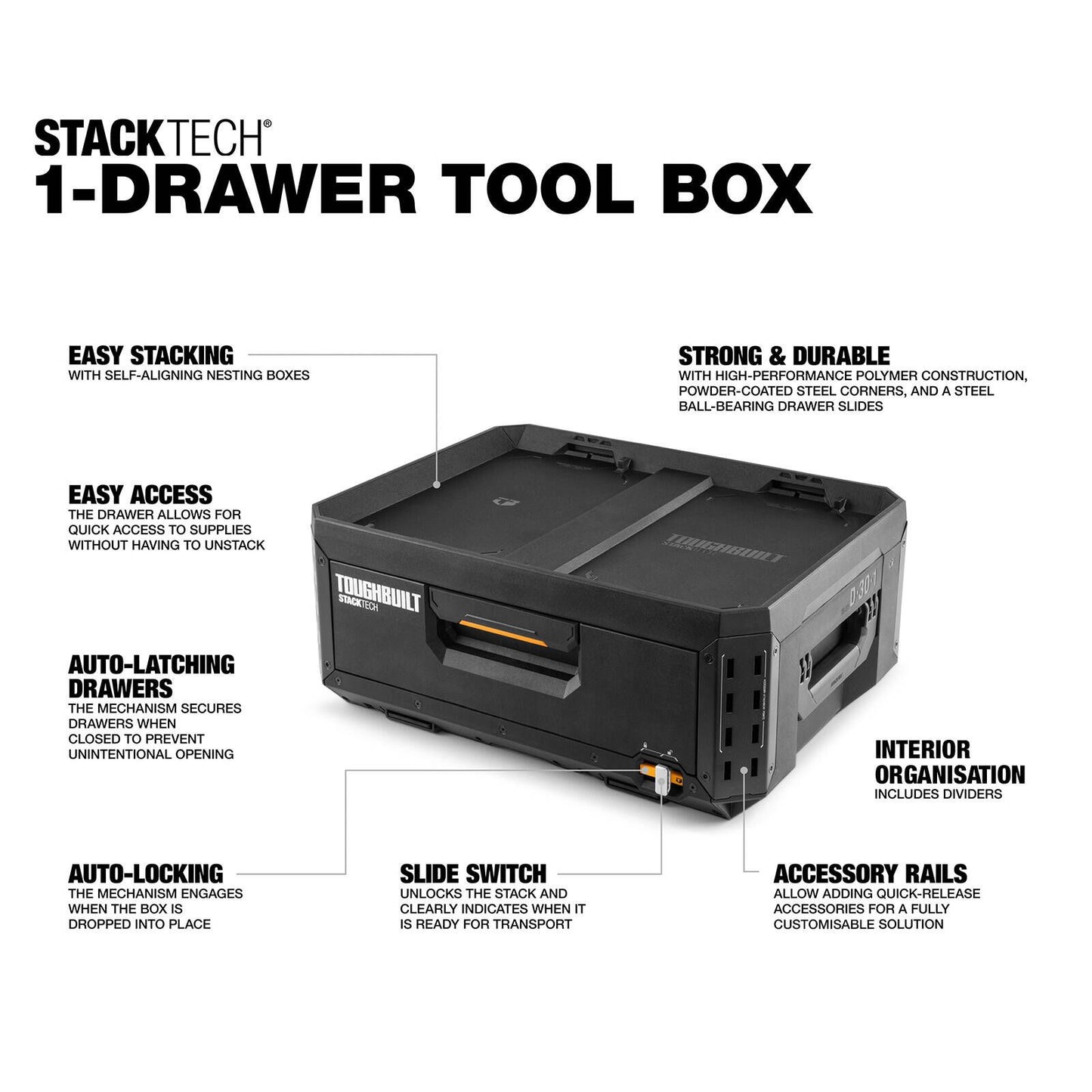 Toughbuilt Stacktech Tool Box - 1 Drawer - 410 x 220 x 530mm