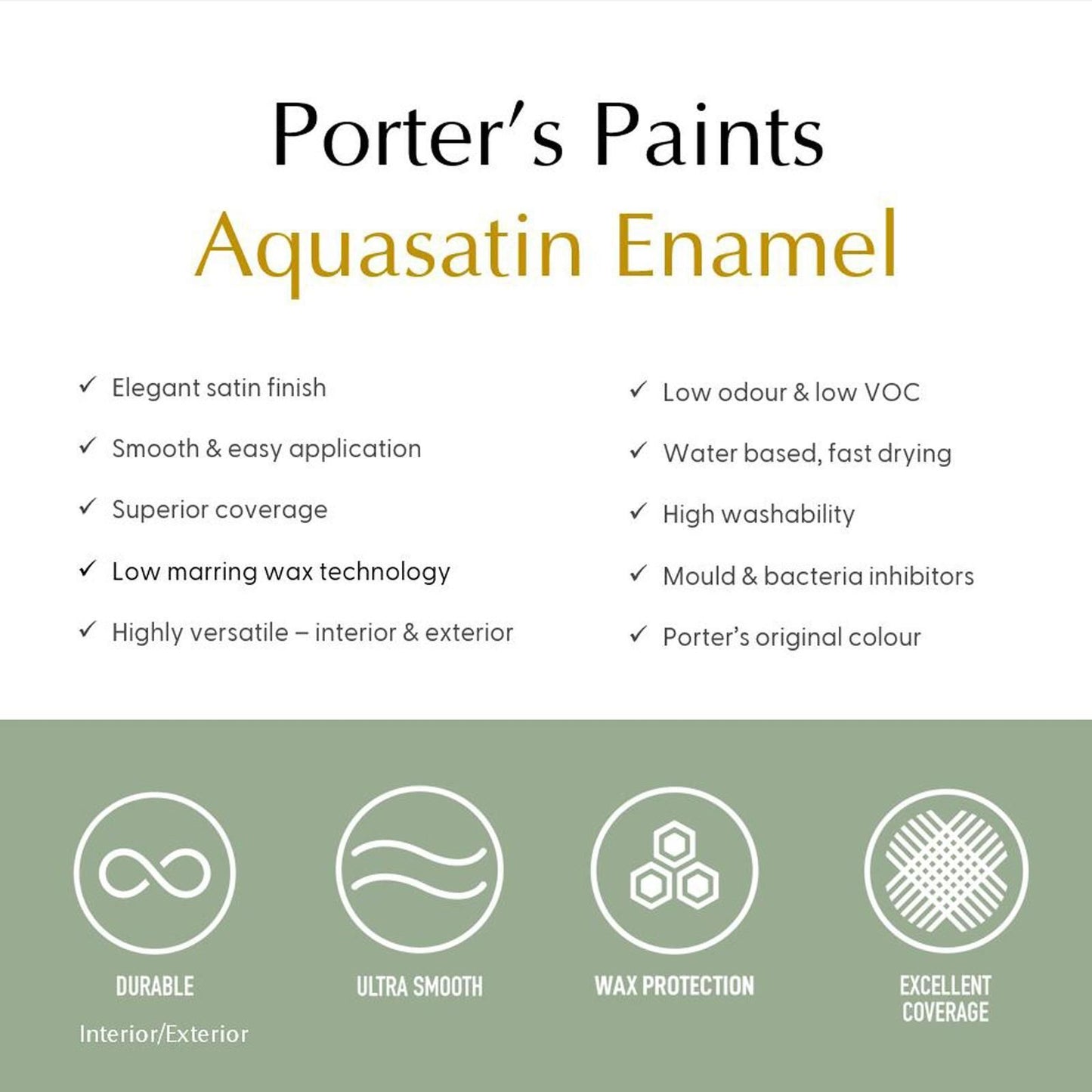 Porter's Aquasatin Washable Paint - 1L - Popcorn