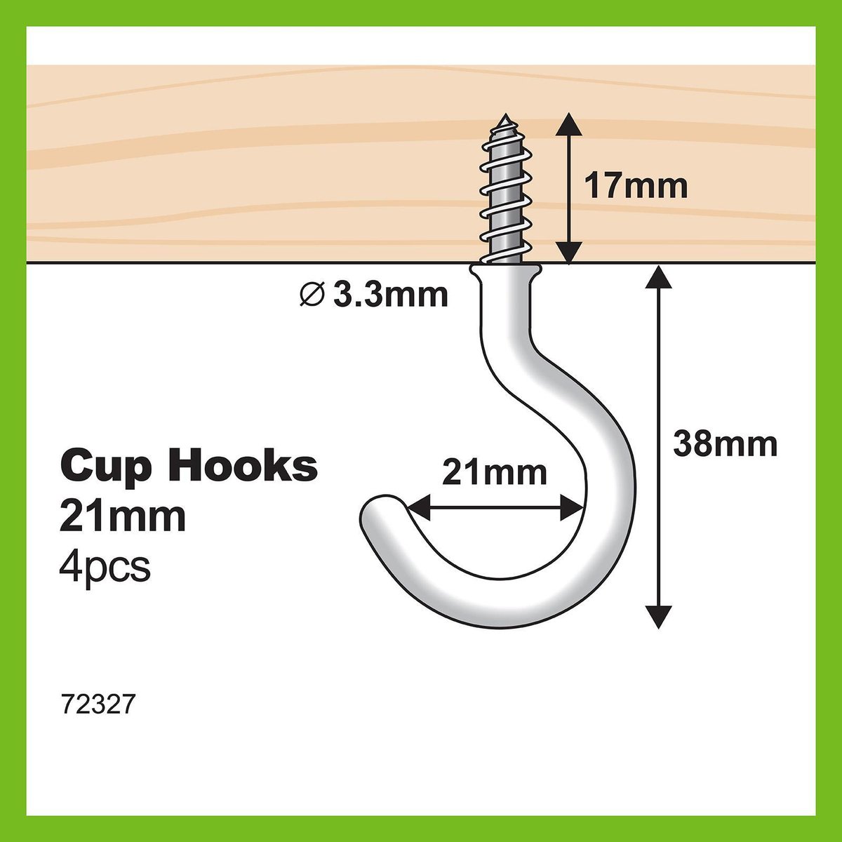 Everhang Cup Hooks - 21mm - PVC Coated - Easy Installation - 4 Pack