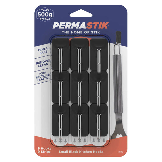 Permastik Small Black Kitchen Hooks Holds 500g 9 Pack