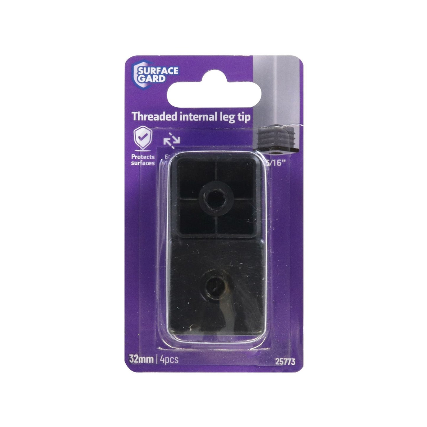 Surface Gard Black Threaded Internal Square Plastic End Closure - 32mm - 4 Pack