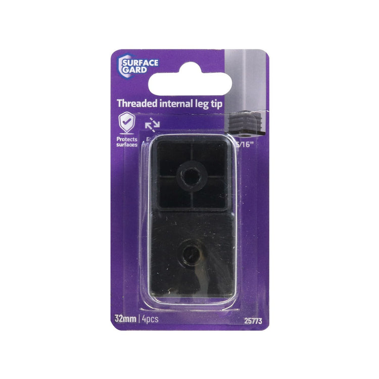 Surface Gard Black Threaded Internal Square Plastic End Closure 32mm 4 Pack