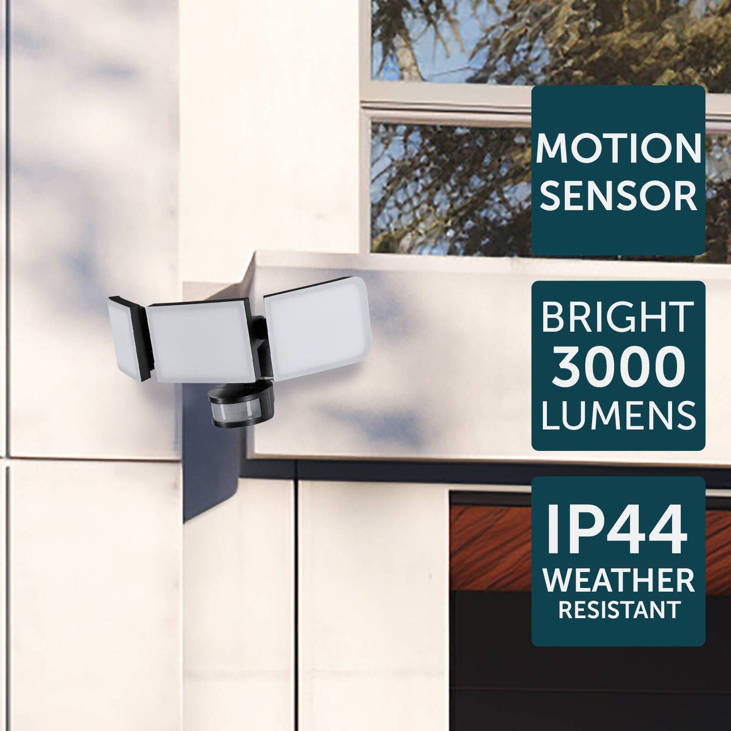 Brilliant Black Fortress Triple Security Light - 45W - 3000 Lumens