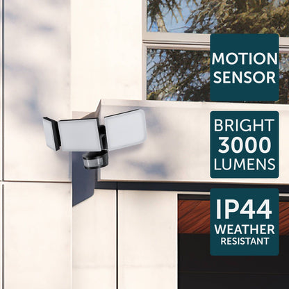 Brilliant Black Fortress Triple Security Light - 45W - 3000 Lumens