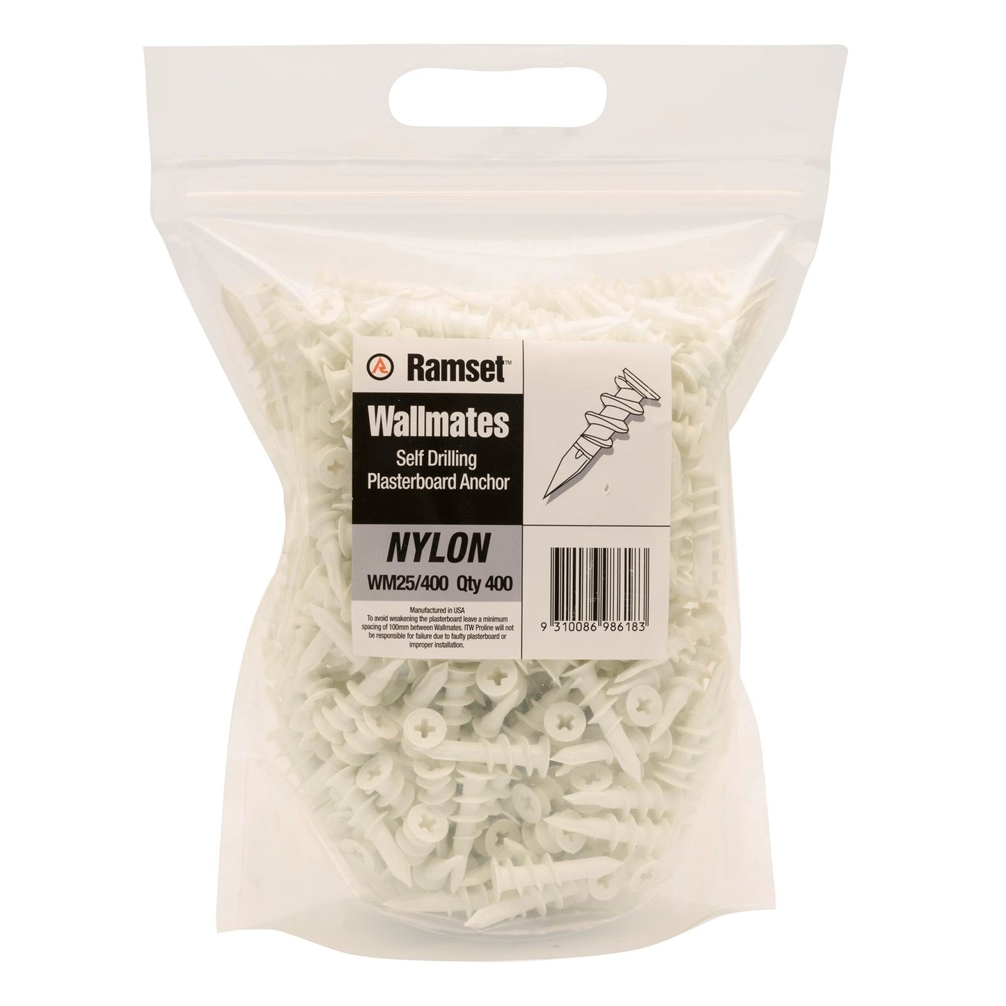 Ramset Wallmate Nylon Anchor - 400 Pack