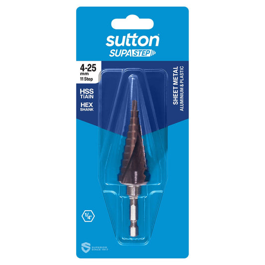 Sutton 4-25mm HSS Spiral Flute Supa 9 Steps Drill - For Sheet Metal, Aluminium & Plastics