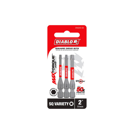 Diablo Square Variety Power Screw Driver Bits 51mm 3 Pack