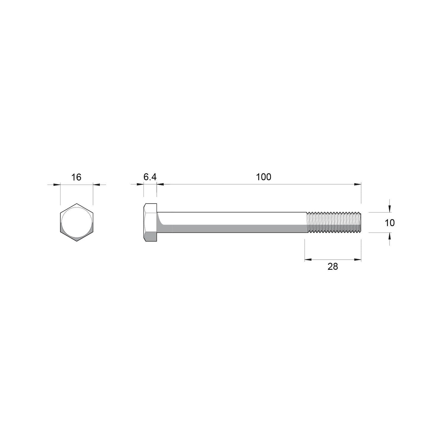 Zenith Hex Head Bolt - M10 x 100mm - 25 Pack - Stainless Steel 304 - Rust Resistant