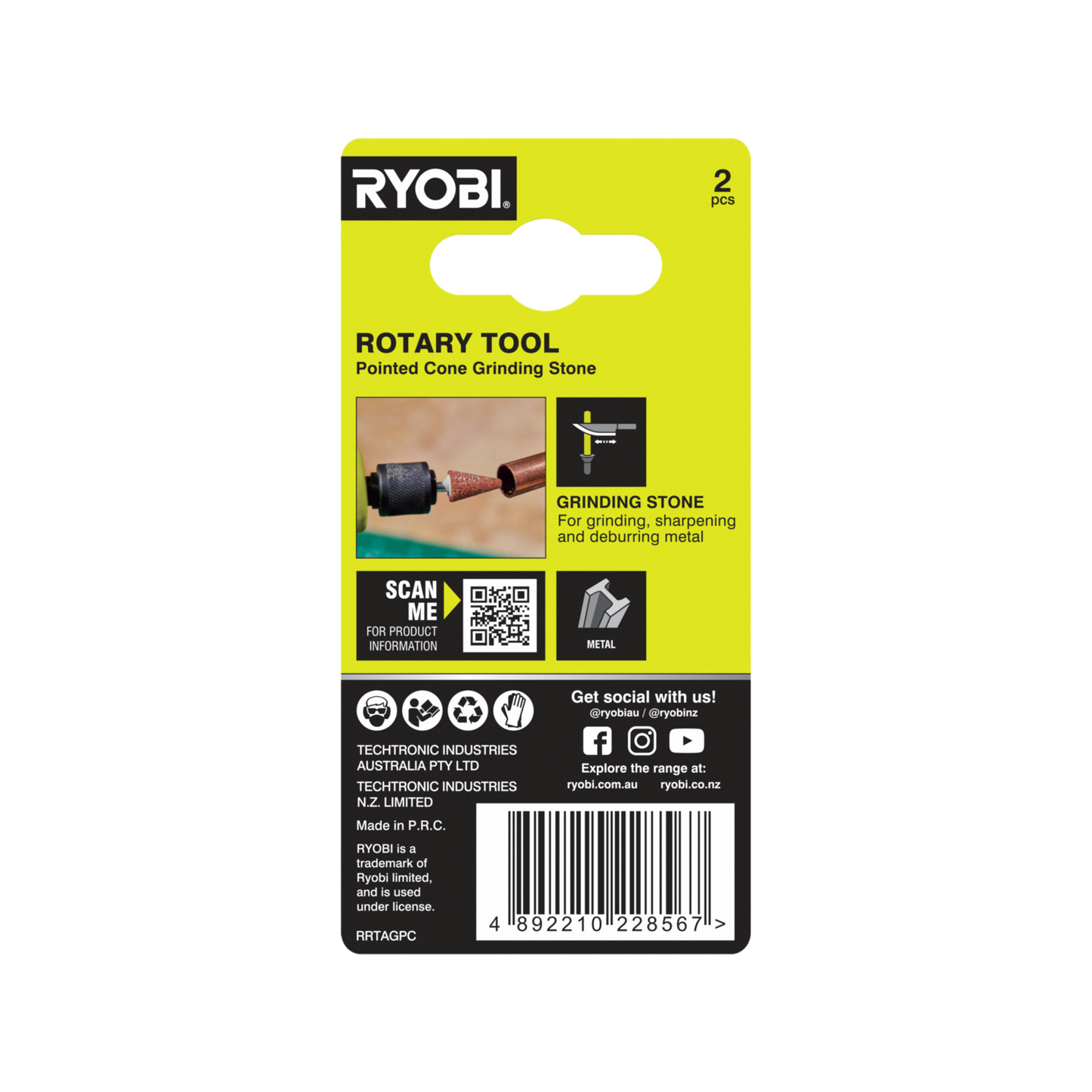 Ryobi Rotary Pointed Cone Grinding Stone - 7.9mm