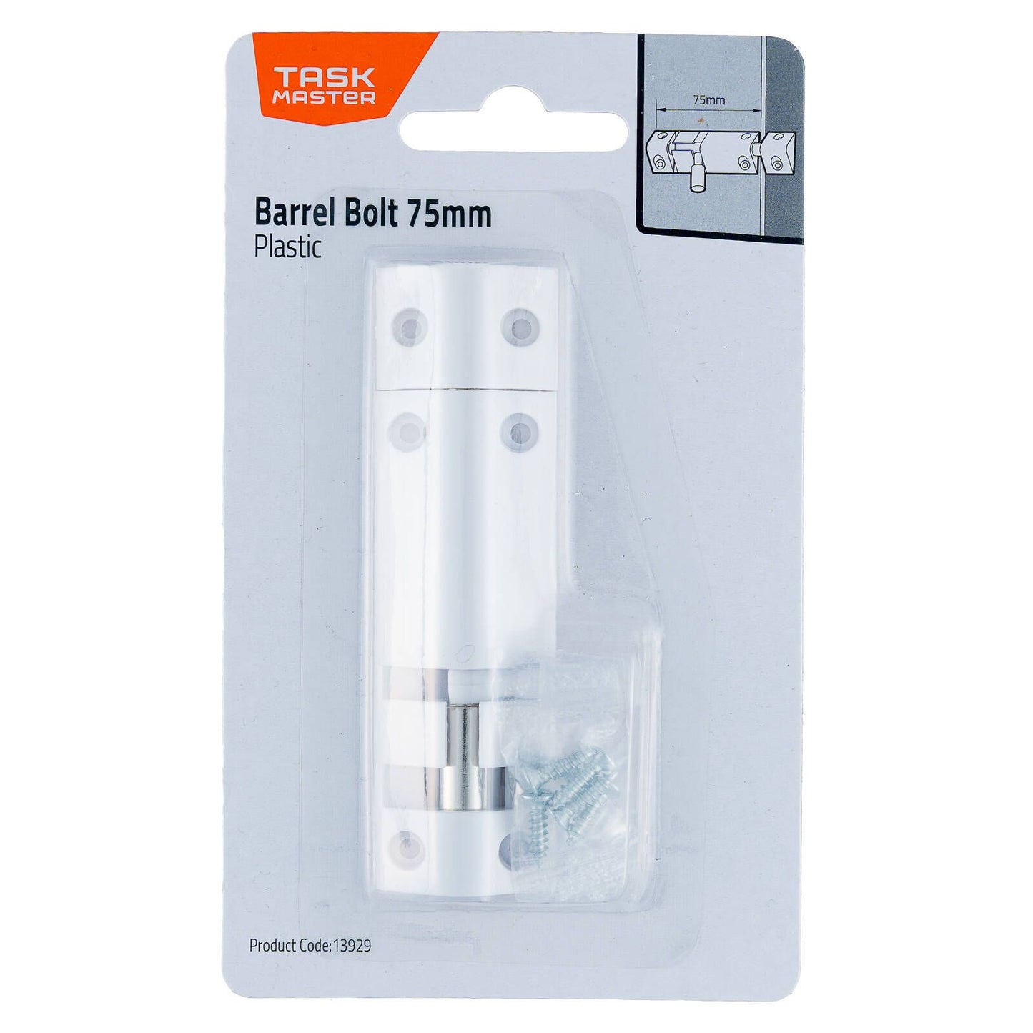 Taskmaster Plastic Barrel Bolt - 75mm - Black