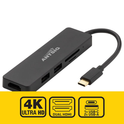 Antsig 5 in 1 USB-C Multiport Adapter - Black