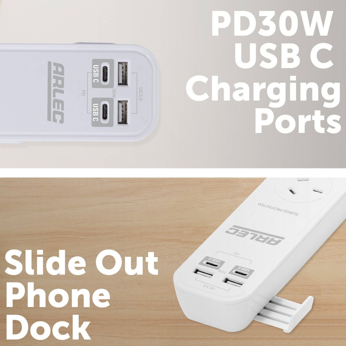 Arlec 2 Outlet Portable Powerboard - 55 x 30 x 205mm - White