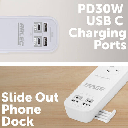 Arlec 2 Outlet Portable Powerboard - 55 x 30 x 205mm - White