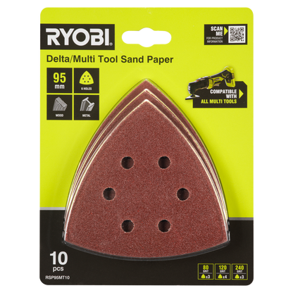 Ryobi Delta Multi Tool Sanding Set - 95mm - 80/120/240 Grit - 10 Piece