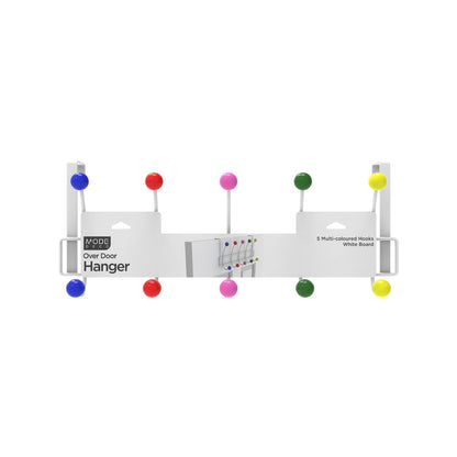 Mode Over Door Hanger - 5 Multicoloured Hooks - Durable - Space Saving