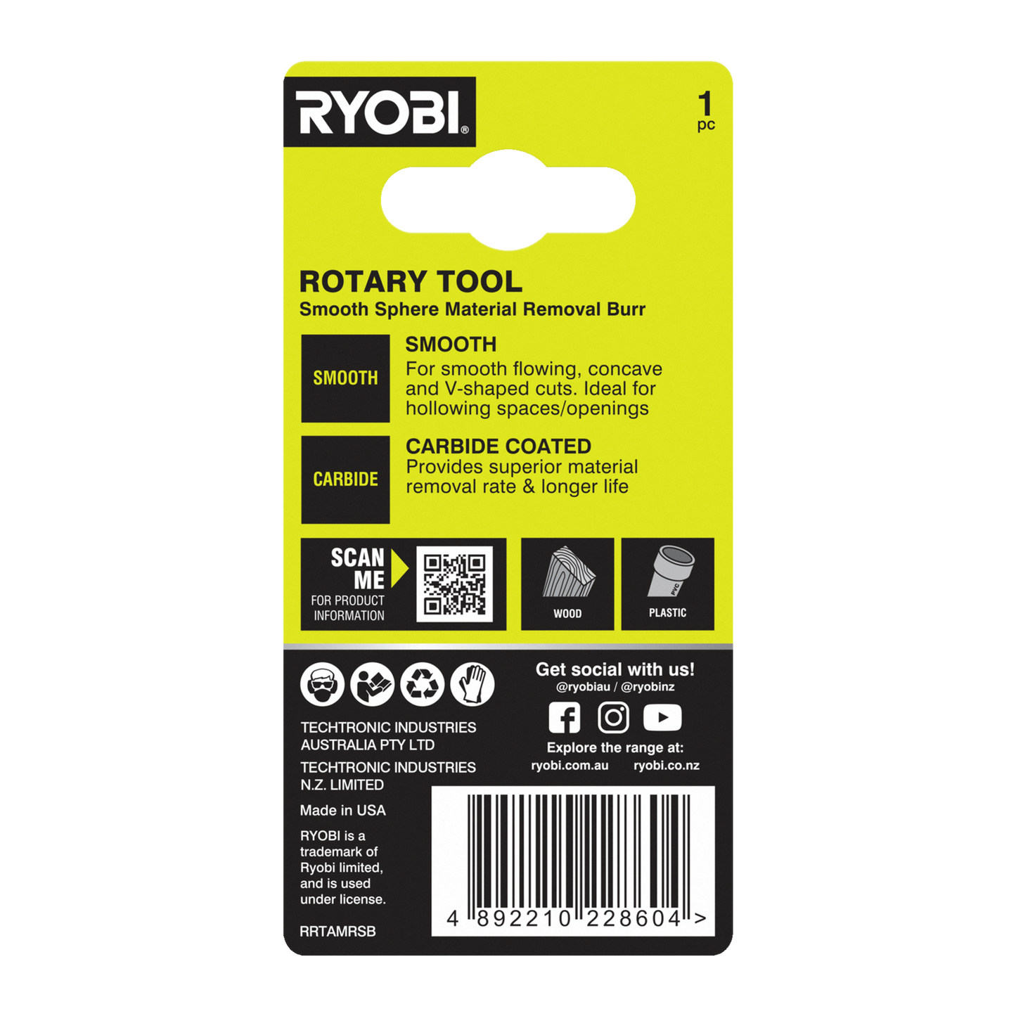 Ryobi Rotary Smooth Sphere Material Removal Burr - 51 x 21 x 101mm
