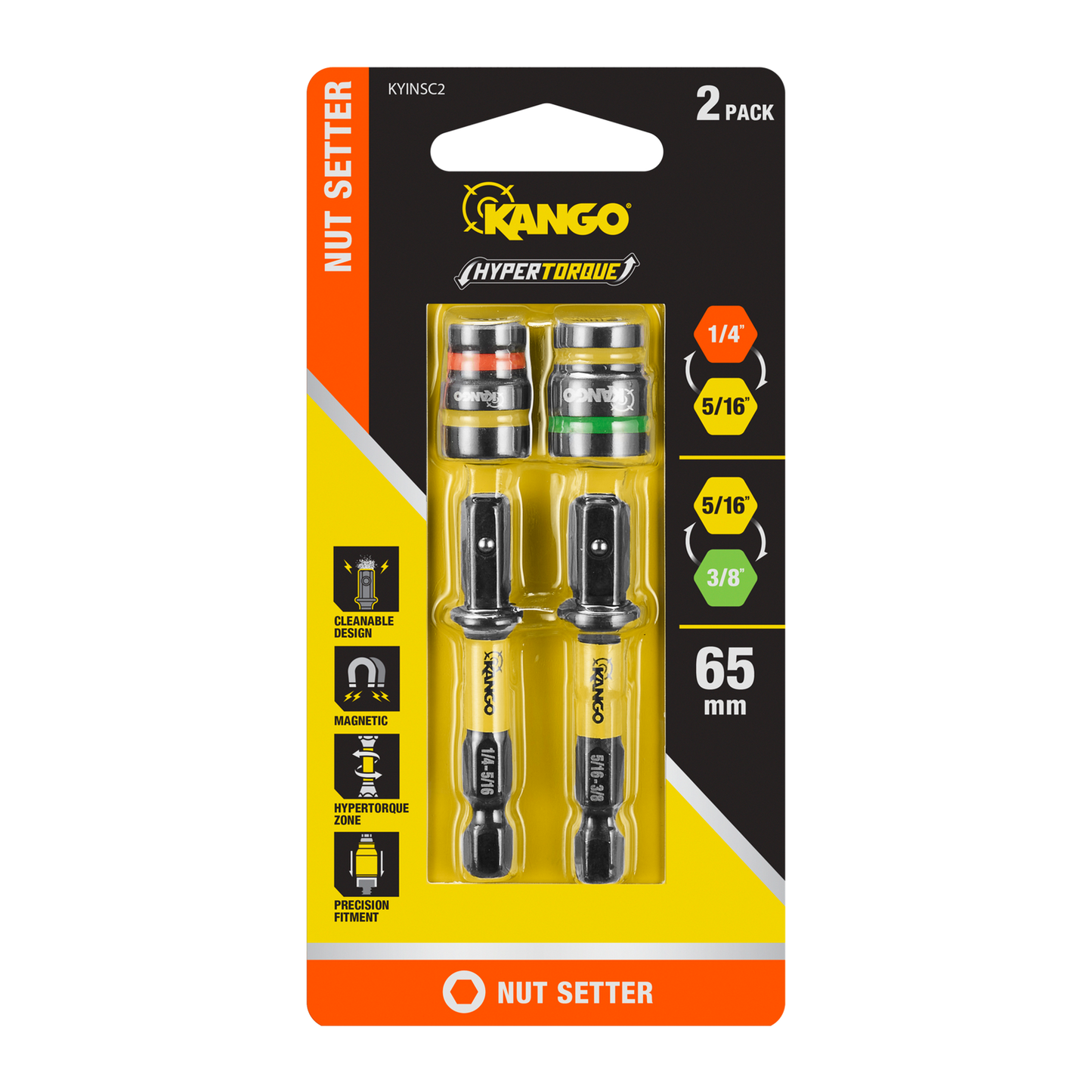 Kango Hypertorque Impact Magnetic Cleanable Nut Setter - 1/4" to 3/8" - 2 Pack