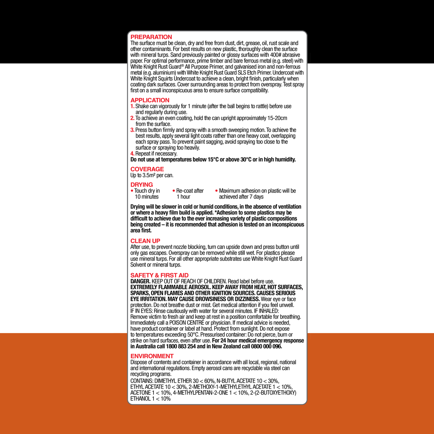 White Knight Squirts Bright Orange Gloss Spray Paint - 310g