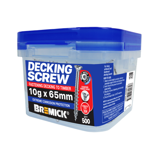 Bremick Decking Screw - 10g x 65mm - Spiral Rib T25 - SS304 - 500 Pack