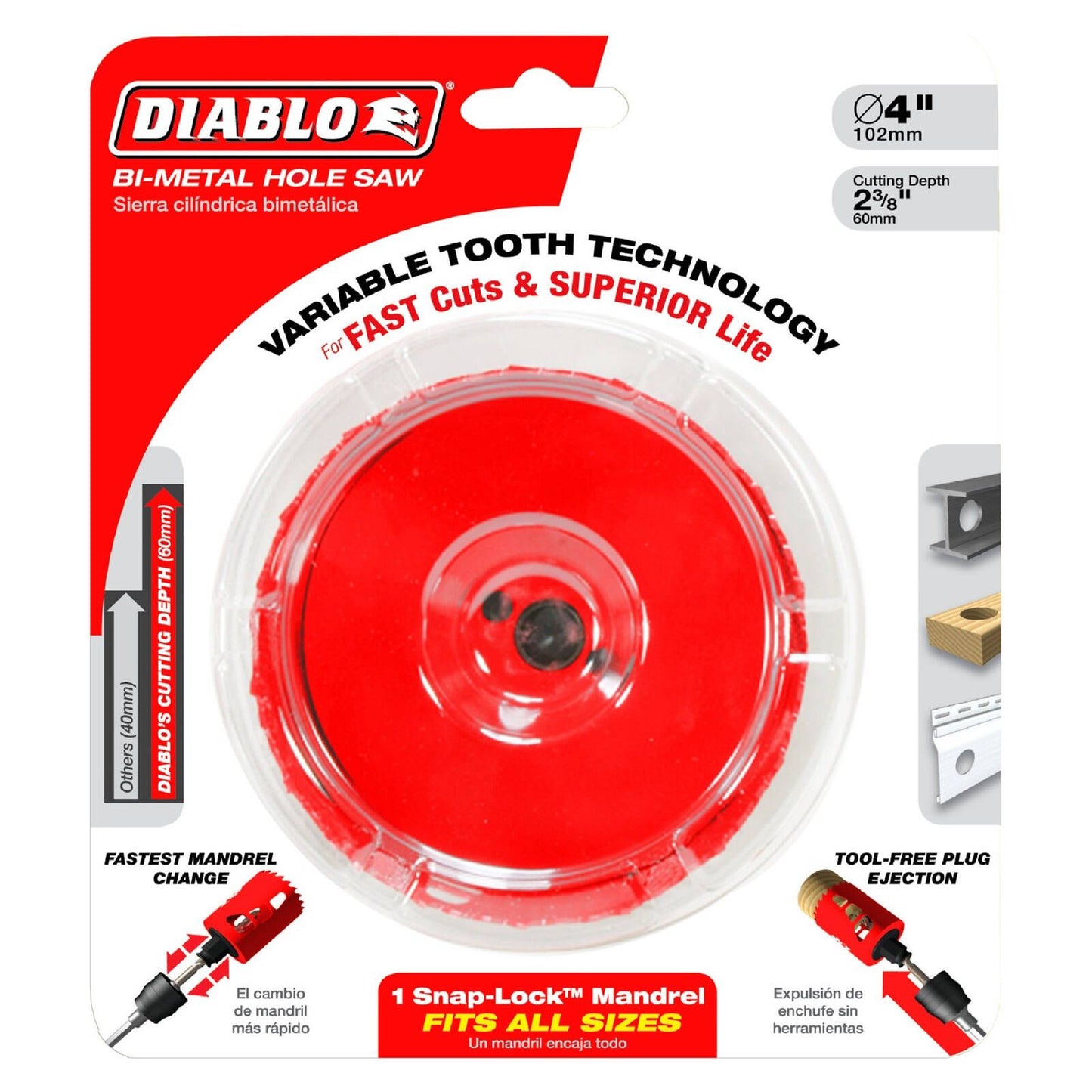Diablo Bi Metal Hole Saw - 102mm - Tool-Free Plug Ejection - Fast Cutting