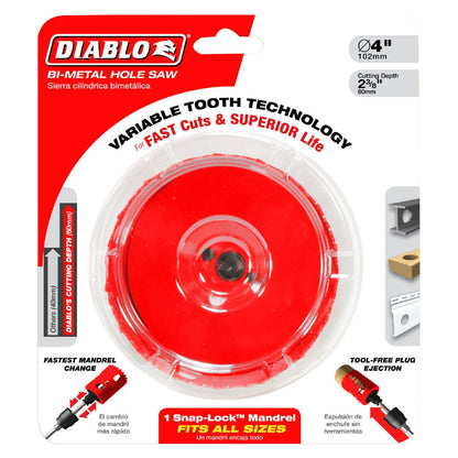 Diablo Bi Metal Hole Saw - 102mm - Tool-Free Plug Ejection - Fast Cutting