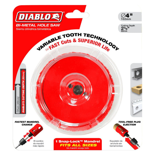 Diablo Bi Metal Hole Saw - 102mm - Tool-Free Plug Ejection - Fast Cutting