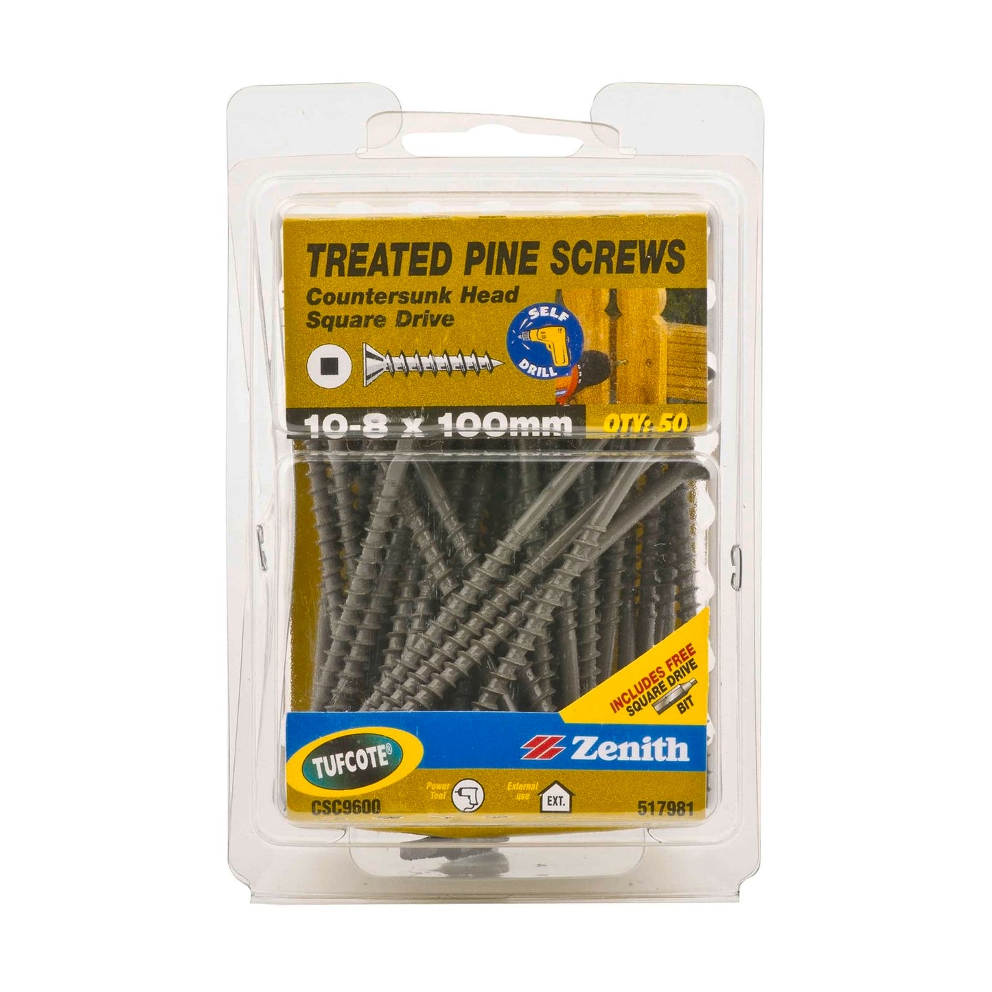 Zenith Countersunk Head Screws - 10 x 100mm - Tufcote - 50 Pack