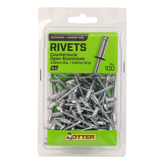 Otter Countersunk Aluminium Rivets - 4.8 x 4.8mm - 100 Pack