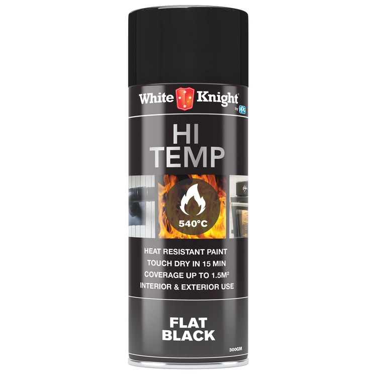 White Knight Hi Temp Spray Paint - Flat Black 300g