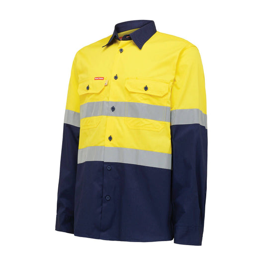 Hard Yakka Hi Vis Taped Long Sleeve Shirt - M - Yellow/Navy