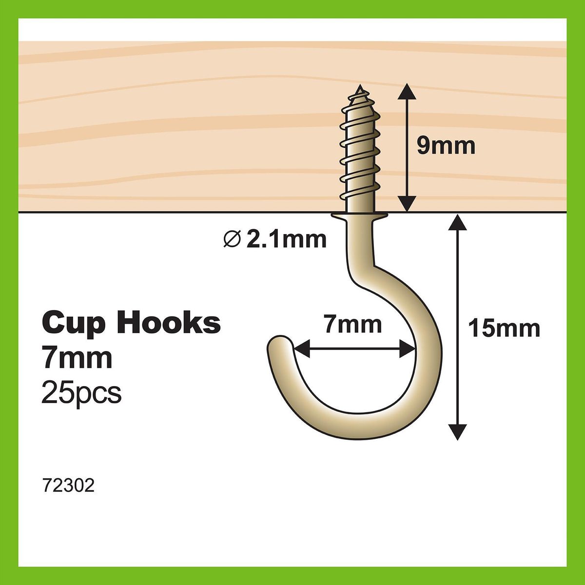 Everhang Cup Hooks - 7mm - Brass Plated - 25 Pack