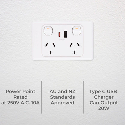 Deta Double Power Point with USB A+C - 250 x 74 x 115mm - 20W