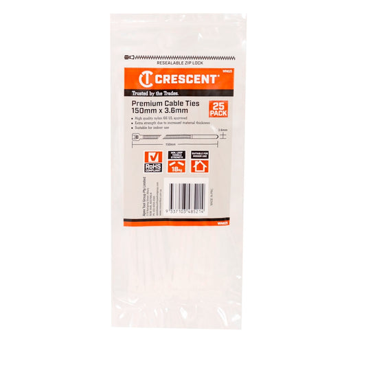 Crescent Natural Cable Ties - 150 x 3.6mm - 25 Pack