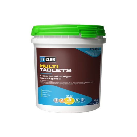 Hy Clor 4kg Multi Swimming Pool Tablets - Chlorine - Trichloroisocyanuric Acid - Long Lasting Protection