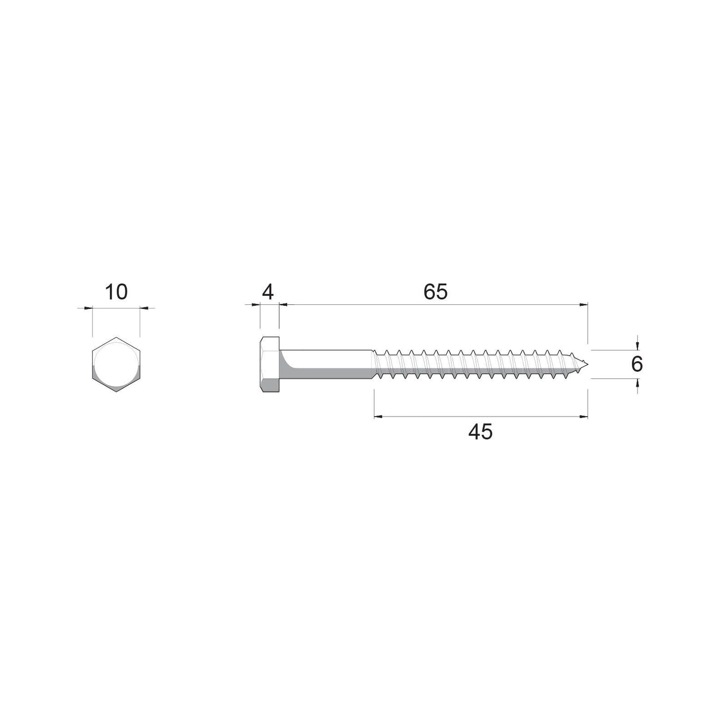 Zenith Hot Dip Galvanised Hex Head Coach Screws - M6 x 65mm - 25 Pack