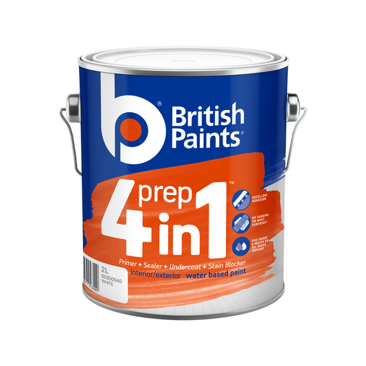 British Paints White Water Based Prep Primer Sealer Undercoat - 2L