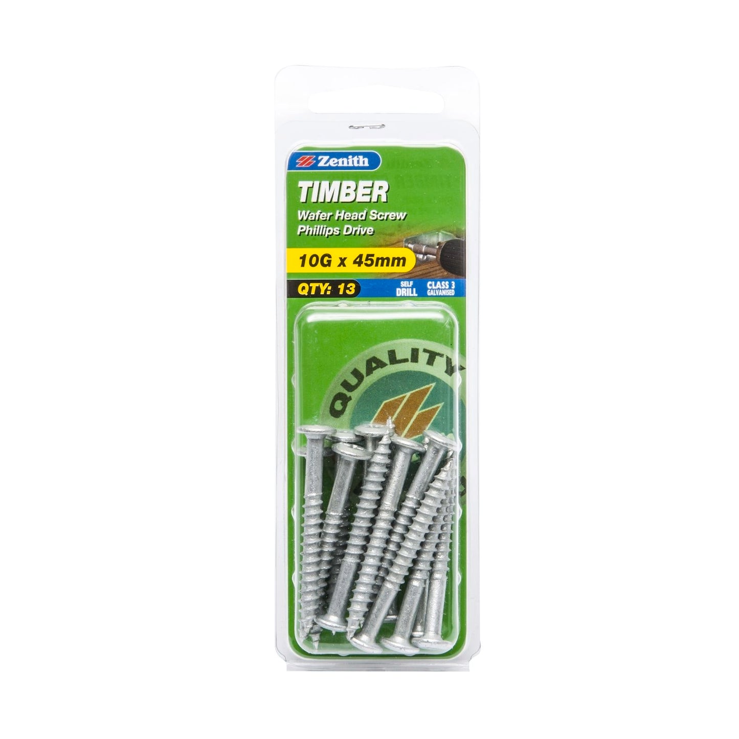 Zenith Timber Screws - 10g x 45mm - Galvanised - 50 Pack