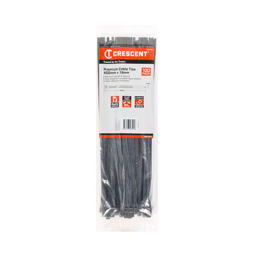 Crescent Black Cable Ties - 450 x 7.6mm - 100 Pack
