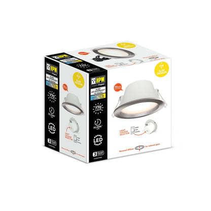 HPM Alina LED Downlight - 7W - 90mm - Brushed Chrome - Tri Colour