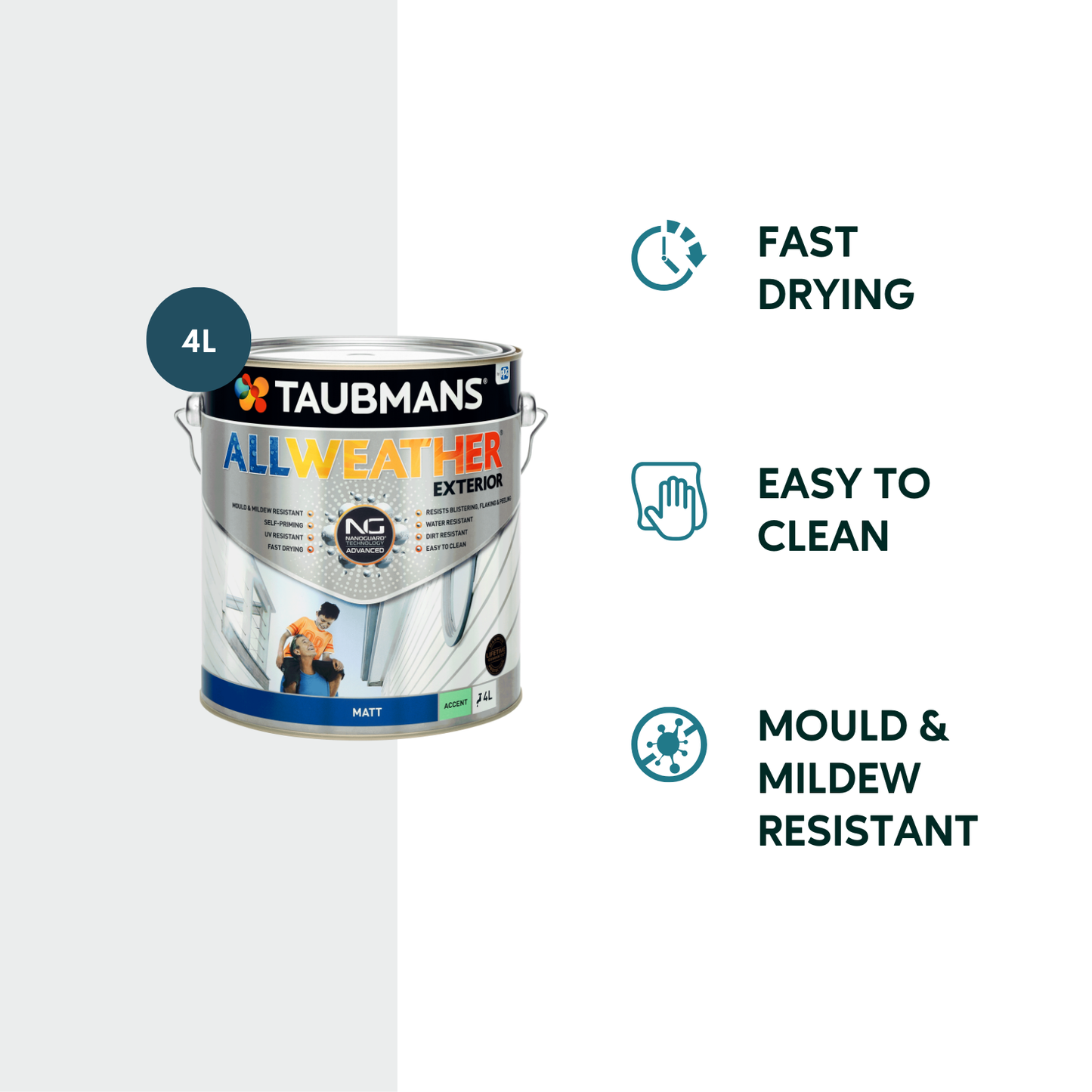 Taubmans All Weather Exterior Paint - 4L - Accent - Matt