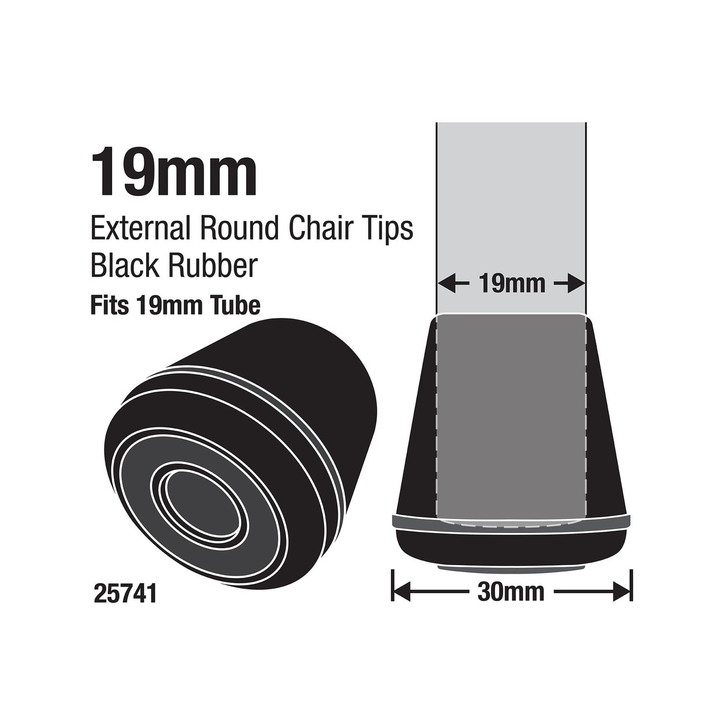 Surface Gard Black Round Rubber Chair Tips - 19mm - 4 Pack