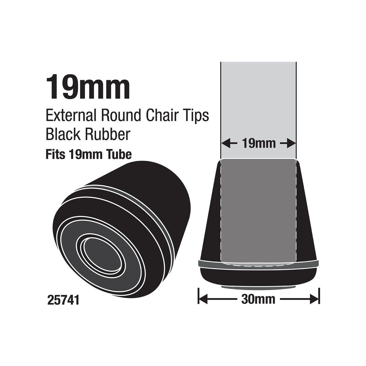 Surface Gard Black Round Rubber Chair Tips 19mm 4 Pack