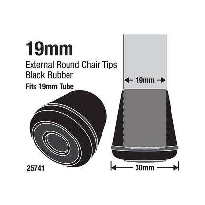 Surface Gard Black Round Rubber Chair Tips - 19mm - 4 Pack