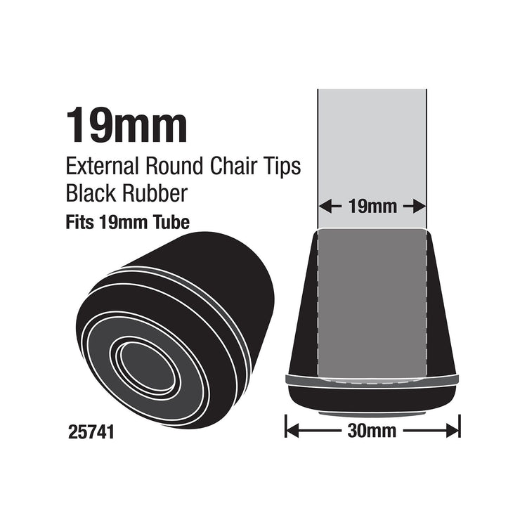 Surface Gard Black Round Rubber Chair Tips 19mm 4 Pack