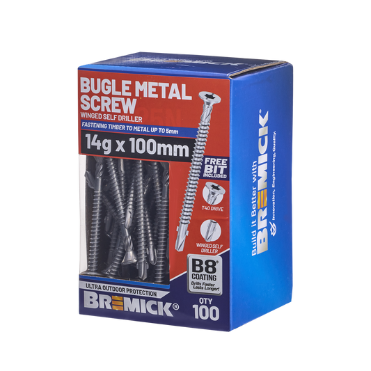 Bremick Metal Bugle Screw - 14g x 100mm - T40 B8