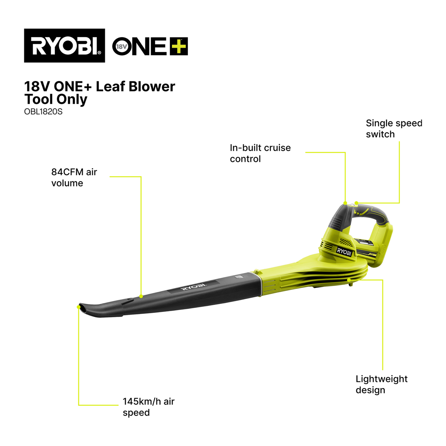 Ryobi Cordless Garden Blower - 245km/h