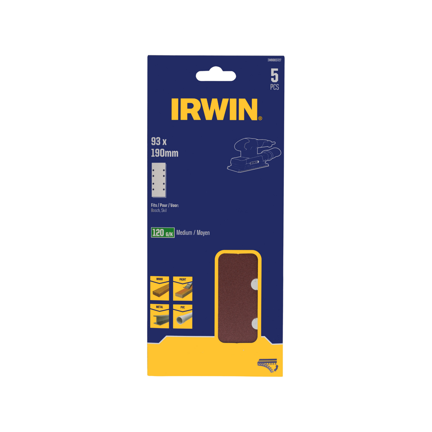 Irwin Sand Sheets - 120 Grit - 93 x 190mm - 5 Pack